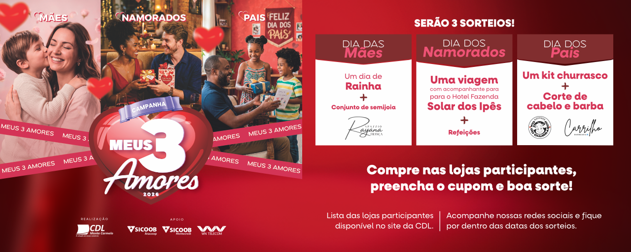 Lista de empresas participantes da campanha Meus 3 Amores 2026